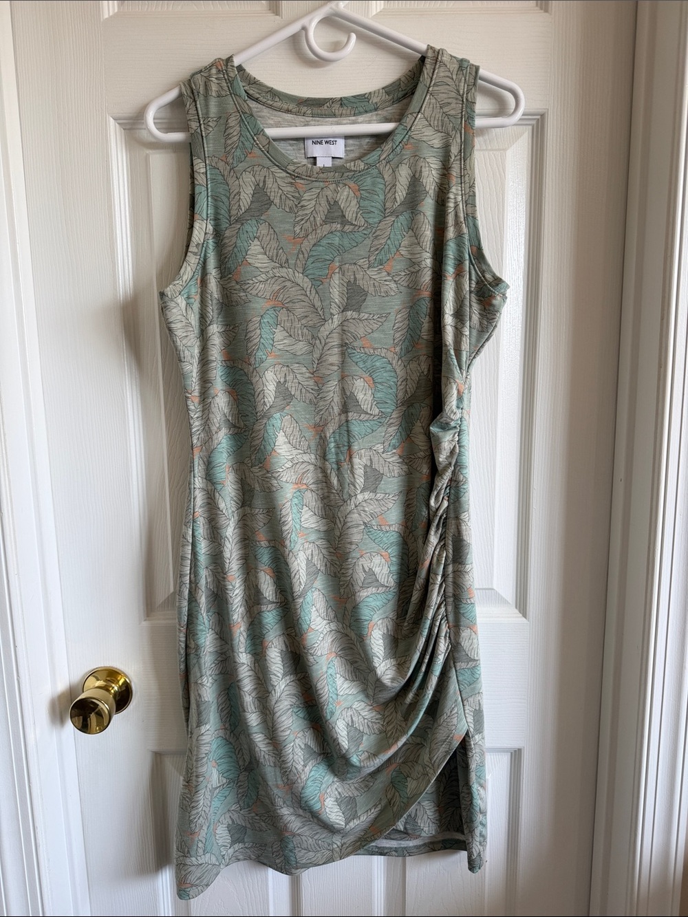 Nine West Leaf-Print Sleeveless Midi Dress in Sage and Mint